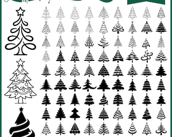 Christmas Tree SVG Bundle, Pine Silhouette Outline, Holiday Clipart Cut File, Ornament Decor