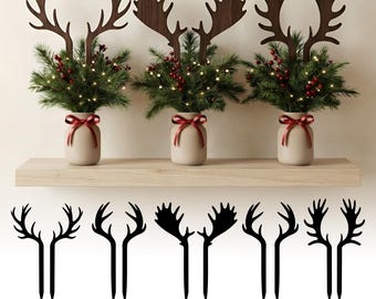 Deer Antlers SVG Bundle Christmas Reindeer Horns Stick Wooden Centerpiece Table Decor Laser Cut