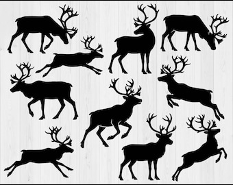 Reindeer Clipart SVG Bundle, Christmas Deer Silhouettes, Winter Wildlife Cut Files, Holiday Craft Designs