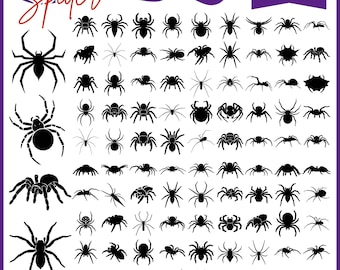 Spider SVG Bundle, Halloween Spider Clipart, Creepy Silhouette Cut Files, Cricut Craft Designs