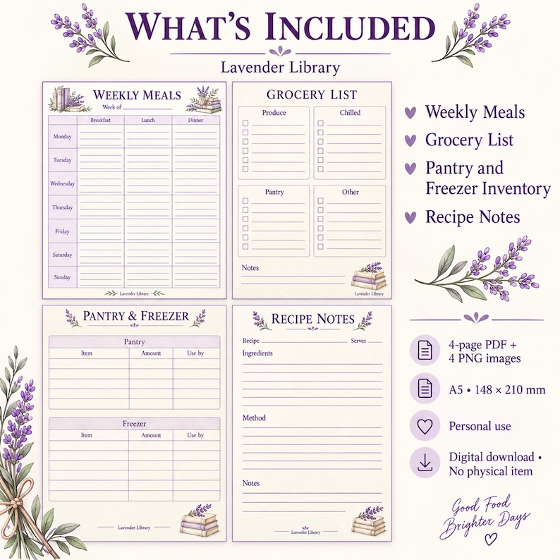 A5 Printable Meal Planner With Grocery List and Pantry Inventory ...