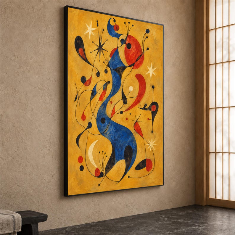Surrealist Canvas Print, Organic Abstract Art With Blue, Red, and ...