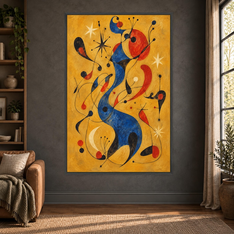 Surrealist Canvas Print, Organic Abstract Art With Blue, Red, and ...