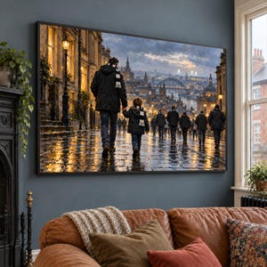 Newcastle Byker Community Canvas Print, City Icons Collage, Geordie Matchday, Family Décor for Football Lovers & Local Pride