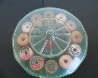 Vintage Thread Container with 12 Wooden Spools of Thread