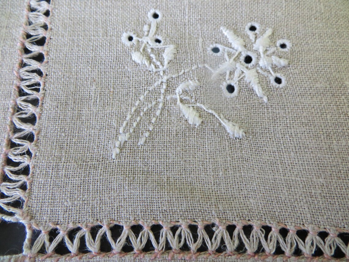 Linen Hand Embroidered Napkins With Pulled Thread Work 6 - Etsy