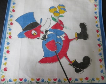 Marshall Field's Little Red Duck with Top Hat and Cane Child Size Hankie, 1950s