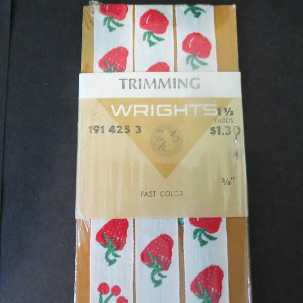 1960's Wright's Strawberry, Cherry, and Apple Trim, Factory Sealed, 1 1/2 Yard