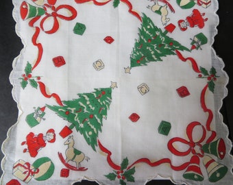 Child's Christmas Handkerchief with Scalloped Edges