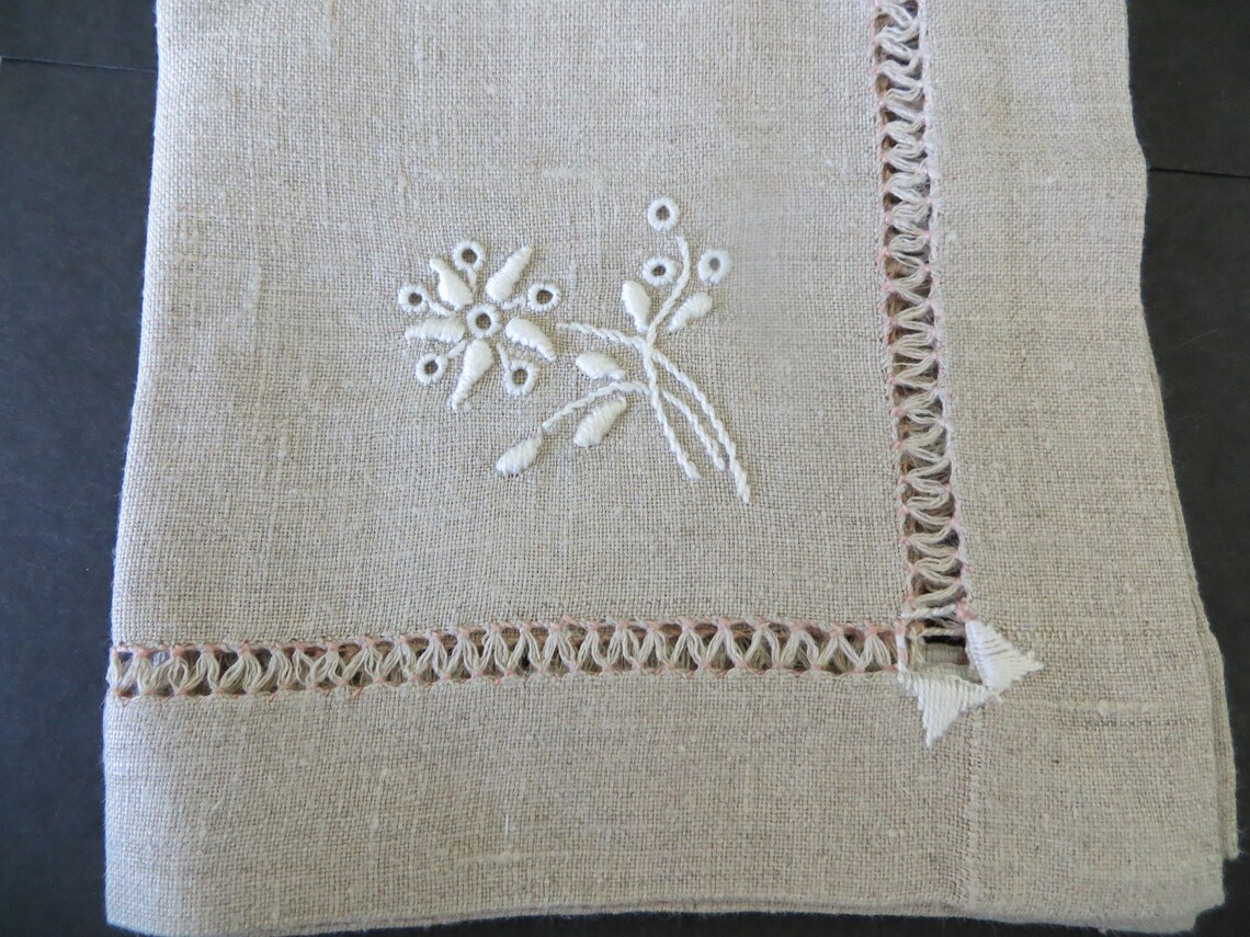 Linen Hand Embroidered Napkins With Pulled Thread Work 6 - Etsy