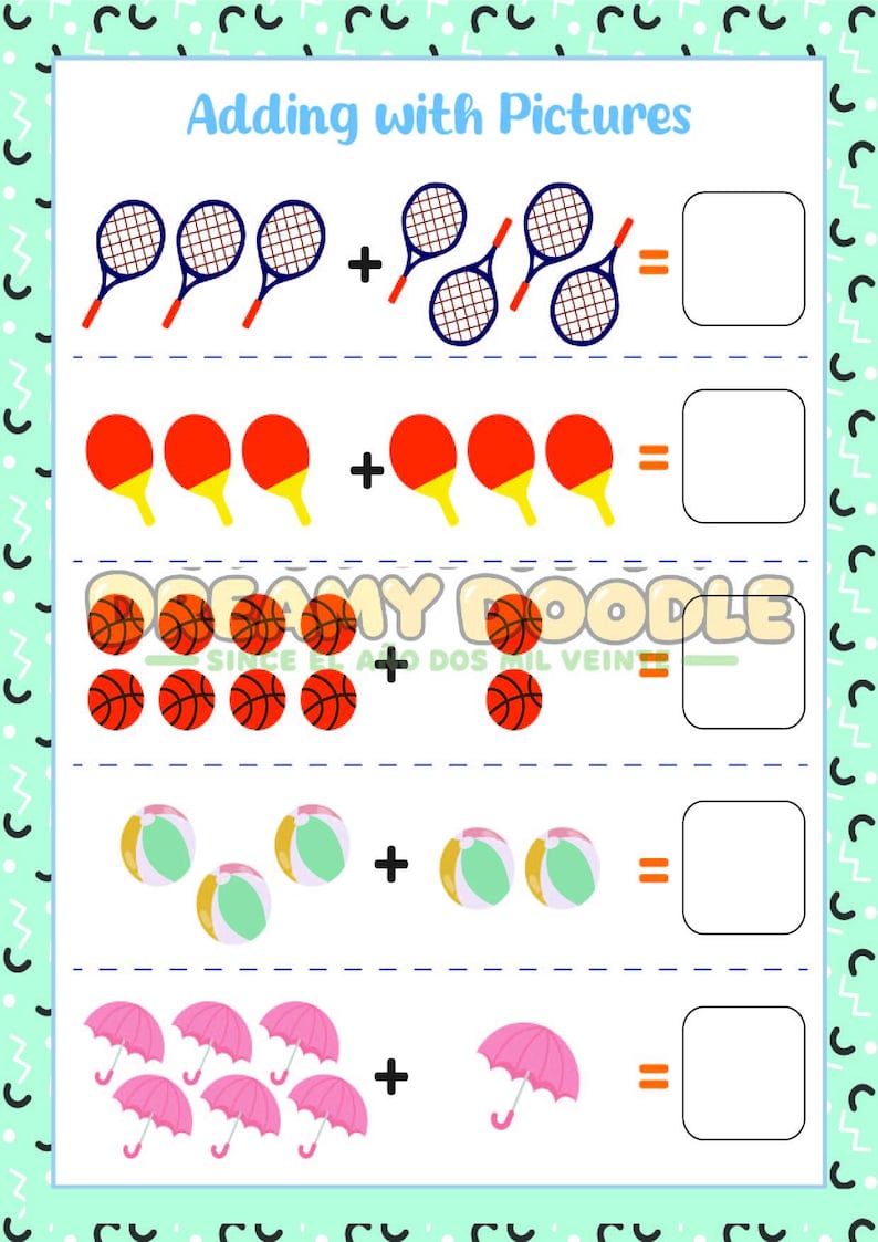 Addition Worksheets for Kids, Printable Math Workbook PDF, Kindergarten ...
