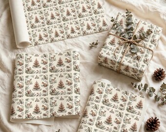 Whimsical Wrapping Paper Set, Storybook Illustration Gift Wrap 3 Sheets