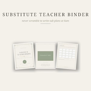 Substitute Teacher Binder Printable, 36 Page Sub Plans Binder, Instant Download