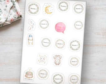 Baby Monthly Milestone Stickers, Watercolor Baby Sticker Sheet for Memory Book