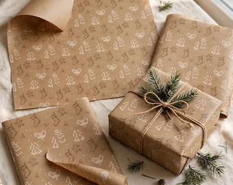 Kraft Paper Gift Wrap Set, Fun Kids Design Wrapping Paper 3 Sheets