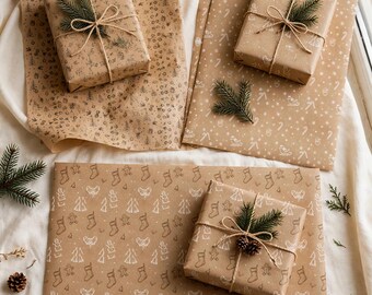 Kids Kraft Wrapping Paper Bundle, 3 Playful Brown Paper Designs