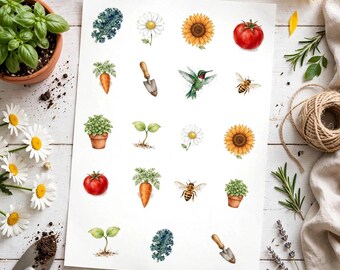 Garden Sticker Sheet, Watercolor Botanical Stickers for Planner