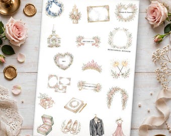 Wedding Stickers Vol 2, Watercolor Bridal Milestone Sticker Sheet