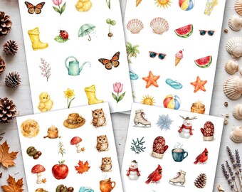 Four Seasons Sticker Bundle, Watercolor Seasonal Stickers Set for Planner