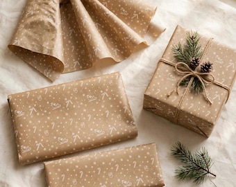 Brown Kraft Gift Wrap Sheets, Kids Pattern Wrapping Paper Pack of 3