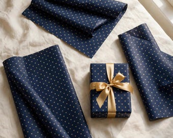 Navy and Gold Gift Wrap, Geometric Fan Wrapping Paper Sheets Set of 3
