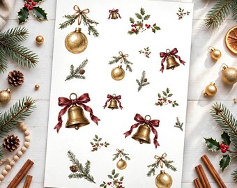 Christmas Sticker Sheet, Watercolor Holiday Stickers for Planners