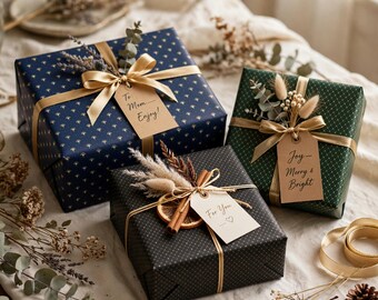 Geometric Wrapping Paper Bundle, 3 Gold Foil Look Designs Gift Wrap