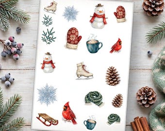 Winter Sticker Sheet, Watercolor Snowflake Stickers for Planner