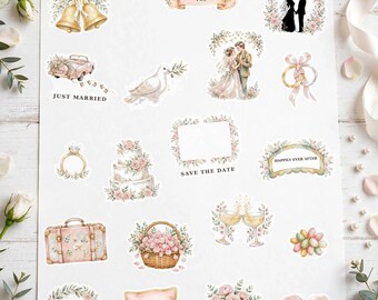 Wedding Milestone Stickers, Watercolor Bridal Sticker Sheet for Planner