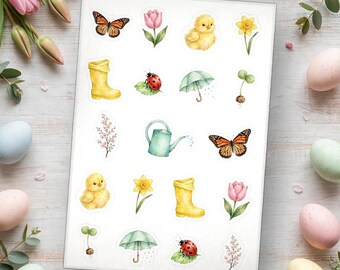 Spring Sticker Sheet, Watercolor Floral Stickers for Planner
