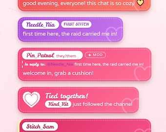 Cute Pink Chat Widget for Twitch | Animated Heart Chat Overlay for StreamElements | Kawaii Stitched Stream Chat Box