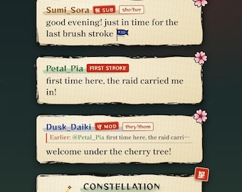 Cherry Blossom Chat Box for Twitch & YouTube | Hand-Painted Ink Brush Chat Widget for StreamElements | Sakura stream overlay
