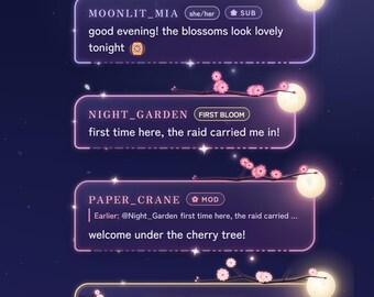 Cherry Blossom Chat Widget for Twitch | Unique Animated Moonlit Sakura Chat Overlay for StreamElements | Cozy Night Stream