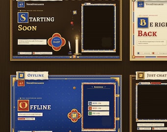 Fantasy Twitch Overlay Package | Animated Medieval Alerts, Starting Soon Screens, Stinger, Panels | Parchment Gold Stream Pack