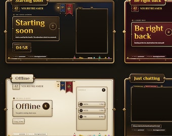 Fantasy RPG Stream Overlay Pack for Twitch | Animated MMO Alerts, Scenes, Stinger, Cam Frame | Medieval Guild StreamElements VTuber