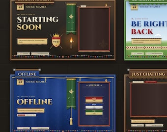 Medieval Stream Overlay Pack for Twitch | Animated Heraldic Alerts, Scenes, Stinger, Cam Frame | Knight Castle StreamElements Overlay