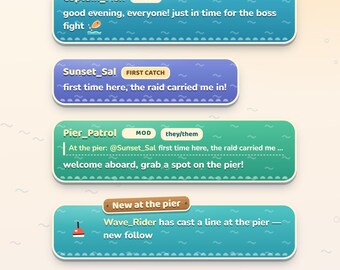 Fishing Chat Widget for Twitch | Animated Cozy Sea Chat Overlay for StreamElements | Cute Pier Sunset Stream Chat Box