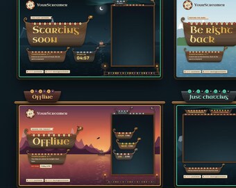 Viking Stream Overlay Pack for Twitch | Animated Longship Alerts, Scenes, Stinger, Cam Frame | Norse Fjord StreamElements Overlay