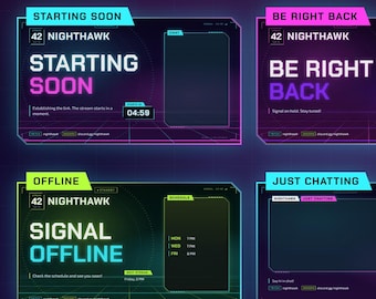 Cyberpunk Stream Overlay Pack for Twitch | Animated Neon Alerts, Scenes, Stinger, Cam Frame, Panels | StreamElements OBS