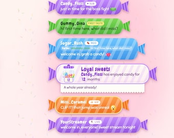 Candy Chat Overlay for Twitch | Cute Animated Pastel Chat Box for StreamElements | Kawaii Sweets Candy Shop Stream Widget