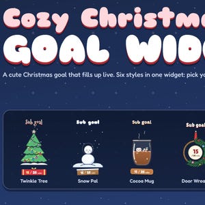 Christmas Goal Widget for Twitch | Cute Christmas Tree Sub Goal for StreamElements | 6 Animated Styles: Snowman, Cocoa, Wreath