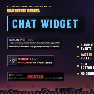 Game HUD Chat Widget for Twitch | Animated Wanted Stars Chat Overlay for StreamElements | Crime Game Stream Chat for OBS