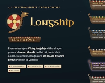 Viking Chat Widget for Twitch | Animated Longship Chat Overlay for StreamElements | Norse Dragon Ship Stream Chat