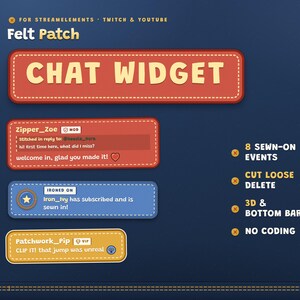 Cozy Twitch Chat Widget | Animated Felt Patch Chat Overlay for StreamElements, Twitch & YouTube | Sewing Craft Stream Box