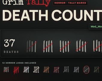 Horror Death Counter for Twitch | Tally Marks StreamElements Widget, 12 Looks, Blood, Scratches, VHS, Neon, OBS Stream Overlay