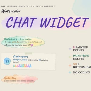 Akvarellchattwidget för Twitch | Unik animerad pastellfärgad chattöverlägg för StreamElements | Mysig estetisk chattbox