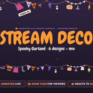 Animated Halloween Stream Overlay | Live Garland StreamElements Widget, 6 Cute Designs, Pumpkins Ghosts Bats, Twitch OBS Decoration