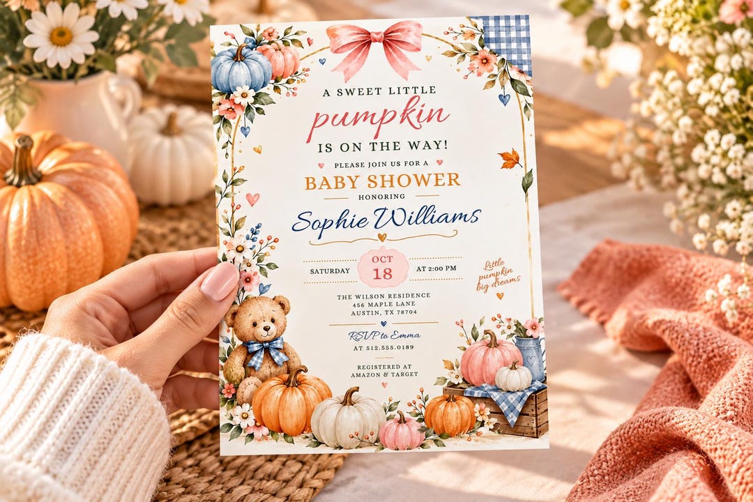Rustic Fall Invitations Pumpkin Baby Shower, Fall Baby Shower, Pumpkin Invitation, Little ...