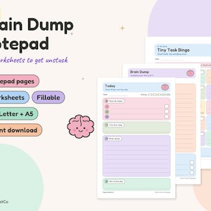 Brain Dump Notepad Printable, ADHD Brain Dump Worksheet, Brain Dump Sheet, To Do List Notepad, Task Paralysis Worksheet, A5 Half Letter