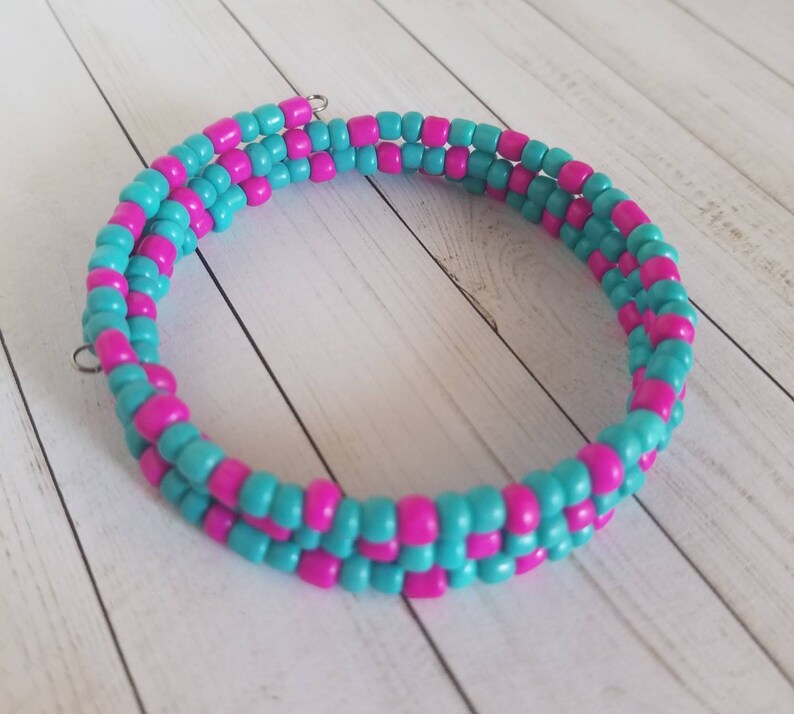 Hot Pink Memory Wire Bracelet Turquoise Bracelet Hot Pink Etsy